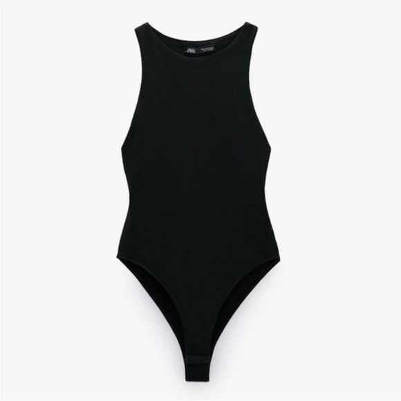 Zara Halter Bodysuit Top L High Neck Snap Buttons Sleeveless Black Blogger's Fav - Picture 4 of 12